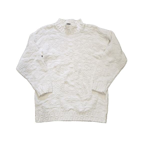 Vtg Basic Editions Chunky Knit Sweater Womens S White Geometric Cotton Cottage - Picture 1 of 8